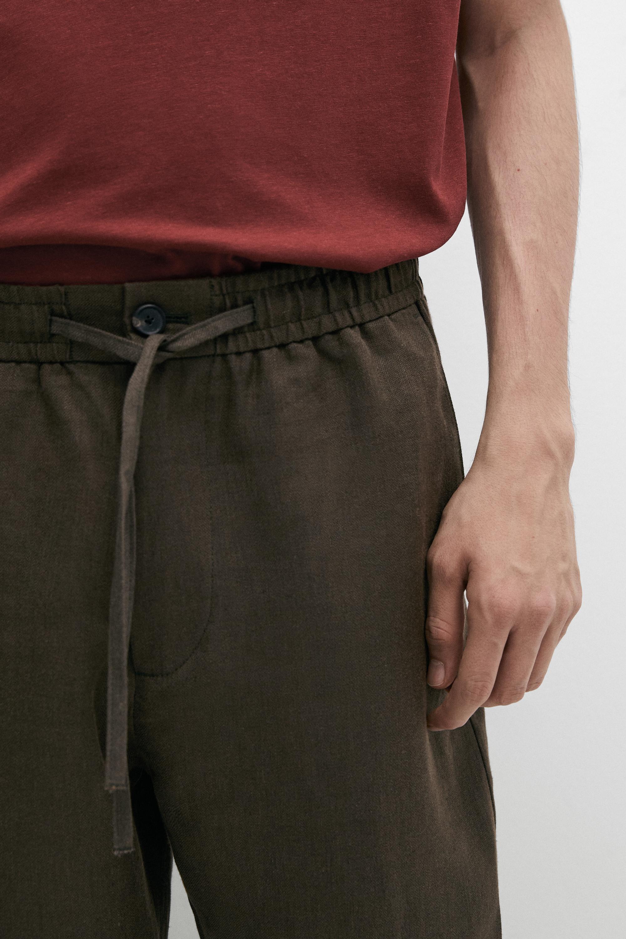 100% linen trousers with herringbone detail